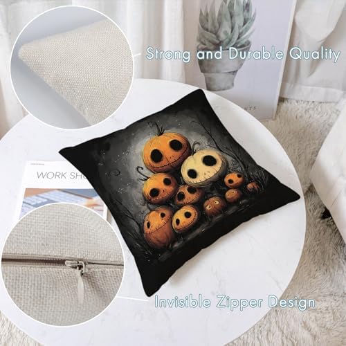 YeeJu Set of 4 Halloween Pillow Covers 12x12 Inch Cute Ghost Pumpkin Decor Throw Pillow Covers Black Plaid Happy Halloween Cushion Covers Linen Pillow Cases for Home Outdoor Sofa Couch (12 by 12)