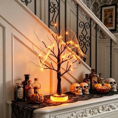 Halloween Tree Halloween Decorations Indoor Lighted Black Spooky Tree 2Ft