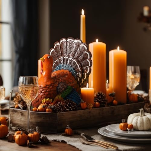 Blosssound Thanksgiving Turkey Decorations - Resin Figurines With Pumpkin, Sunflower, Maple Leaf, Corn - Table Decor for Home, Kitchen, Office - Fall Harvest Gift Party