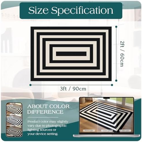 Front Door Mat Indoor Outside Entrance, 2x3 Modern Black White Rug