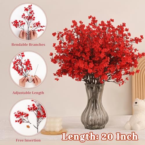 10 Pcs Fake Flowers, Real Touch Babys Breath Artificial Flowers, Red