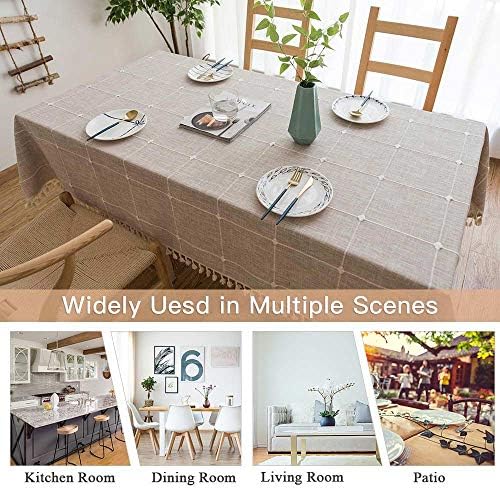 Deep Dream Tablecloths, Embroidered Waterproof Table Cloth Cotton Linen Wrinkle Free Anti-Fading Table Cover Decoration for Kitchen Dinning Party Christmas, 55 x 140 Inch - Light Brown