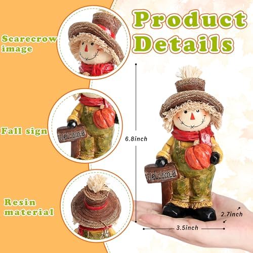 Fall Scarecrow Decor with Pumpkin Harvest Statue for Table Mantel