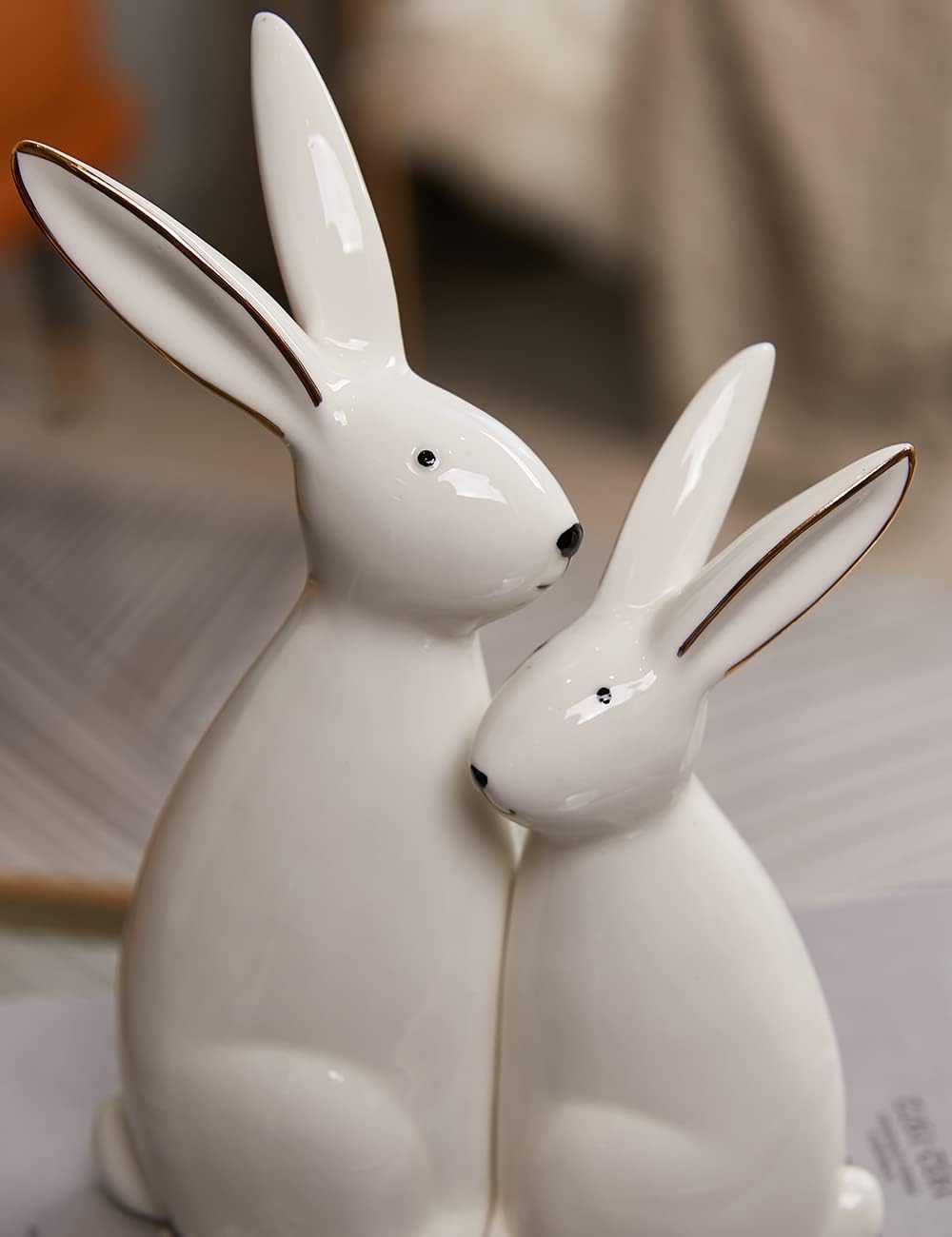 Rabbit Statue Bunny Figurine Modern Animal Sculpture Home Decor Gift / 7.6 Inch / Set of 2
