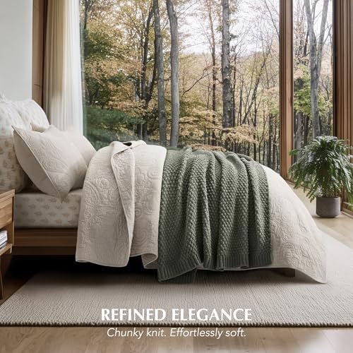 EVERGRACEHOME Chunky Chenille Knit Throw Blanket, 60x80, Dried Thyme Green