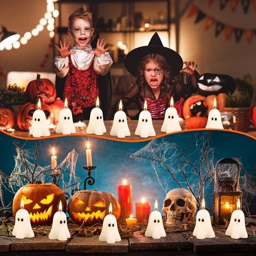 6 Pcs Halloween Ghost Candles, 2.3"x1.6" White Halloween Candle Ornaments