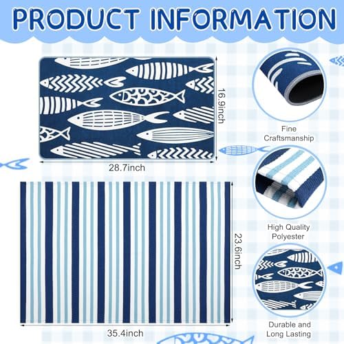 Tinideya 2 Pcs Coastal Fish Door Mat Outdoor Nautical Beach Welcome Mat