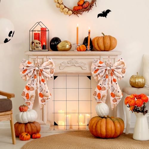 Suncalla 2 Pcs Orange Fall Pumpkin Wreath Bows 18'' x 12''