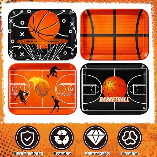 4 Pieces Basketball Serving Trays Melamine Platters