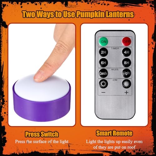 Riakrum 6 Pack Halloween Pumpkin LED Lights, Purple,Warm Light