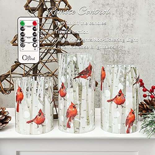 Crystal Club Christmas Flameless Candles with Remote, Cardinal Theme