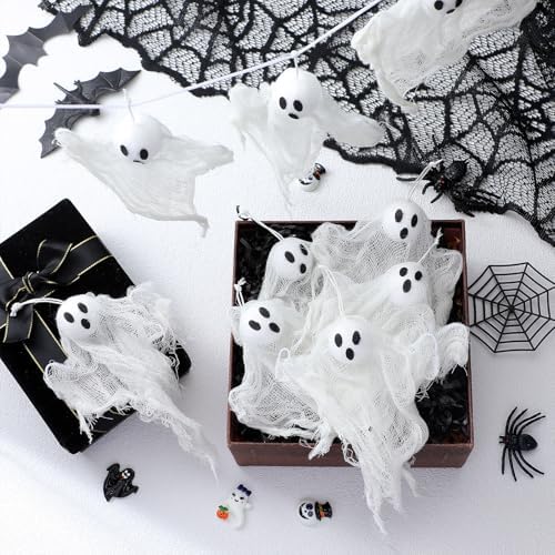 Meanplan 12 Pcs Halloween Ghost Hanging Ornaments, Small 3.2" Mesh Cloth