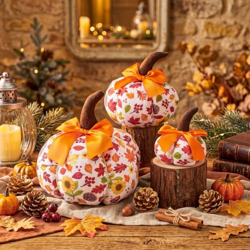 Gilprop 3 Pcs Fall Fabric Pumpkin Decor for Home Table Centerpieces