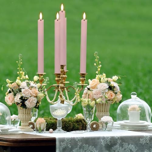 GenSwin Flameless Taper Candles LED Battery Operated Remote Timer Pink
