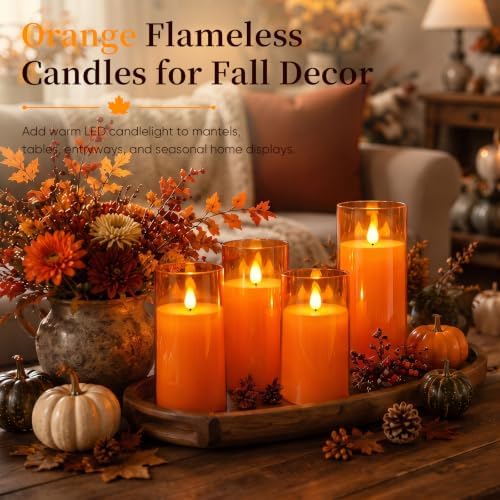 Homemory Halloween Orange Flameless Candles, Acrylic, Remote Timer, 9 Pack