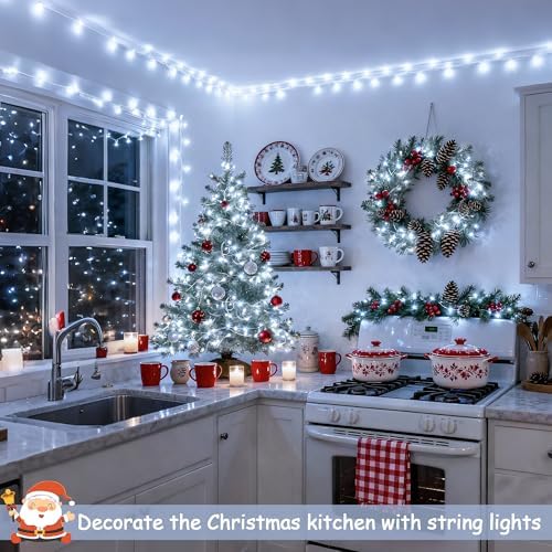 JMEXSUSS Connectable 8 Modes 100 LED White Christmas Lights Clear Wire
