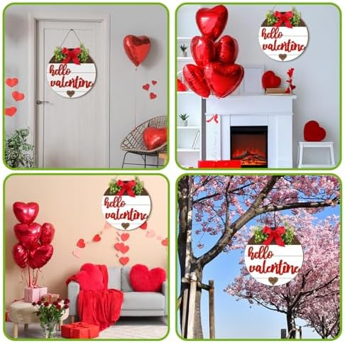 Boao Hello Valentine's Day Wooden Hanging Sign Farmhouse Door Decor