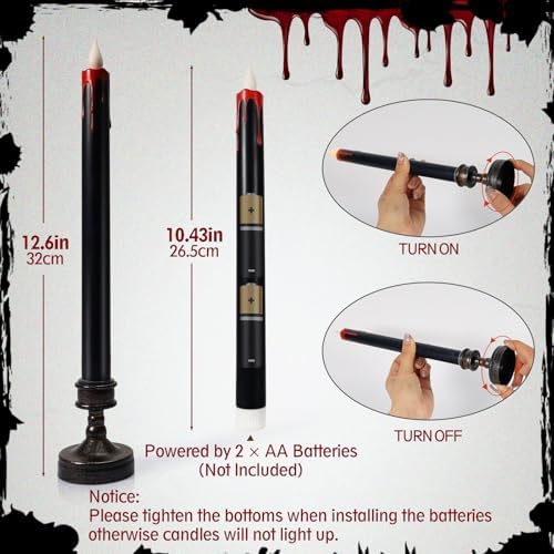 8 Pack Black Halloween Candles,Flameless Bleeding Taper Candles with Base