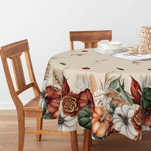 Horaldaily Fall Tablecloth 90 x 90 Inch Round Flower Autumn Harvest Pumpkin