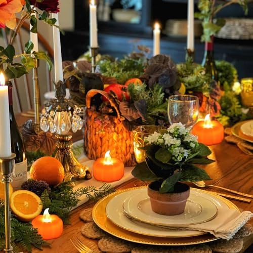 CESOF 24 Pack Pumpkin Tea Lights Fall Decorations Indoor, LED Pumpkin Light