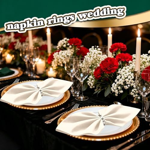 100 Pcs Silver Napkin Rings Bulk, Exquisite Round Napkin Ring Buckles, Suitable for Family Dinners, Weddings, Holiday Parties