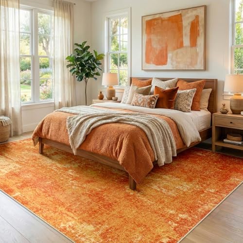 RELEANY Washable 6'x9' Abstract Area Rug for Living Room Orange