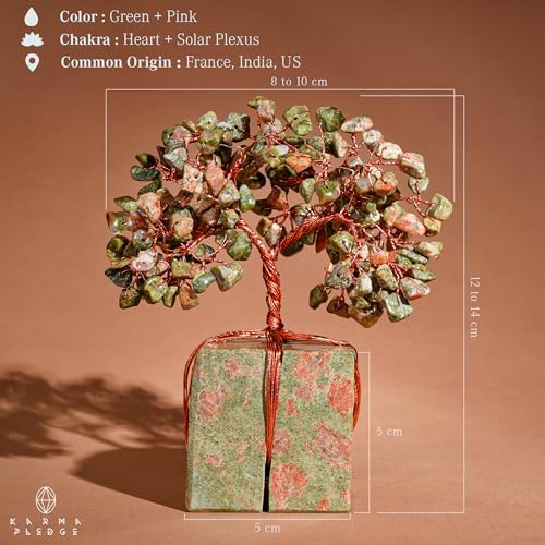 KARMAPLEDGE Chakra Tree of Life for Unique Gifts for Mom, Dad, Home and Office Decor, Handmade Unakite Healing Crystal