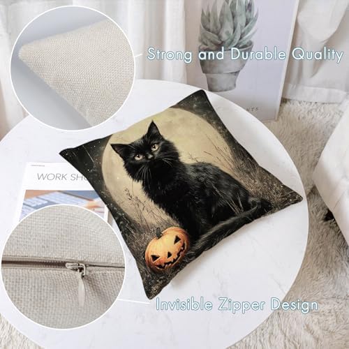 YeeJu Set of 4 Halloween Pillow Covers 24x24 Inch Cute Ghost Pumpkin Decor Throw Pillow Covers Black Plaid Happy Halloween Cushion Covers Linen Pillow Cases for Home Outdoor Sofa Couch (24 by 24)