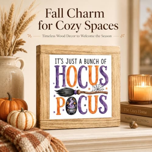 Halloween Wooden Sign, Witch Broom and Cauldron Tabletop Decor