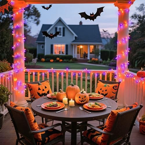 JMEXSUSS 200 LED Halloween Lights Outdoor Orange & Purple Halloween Lights