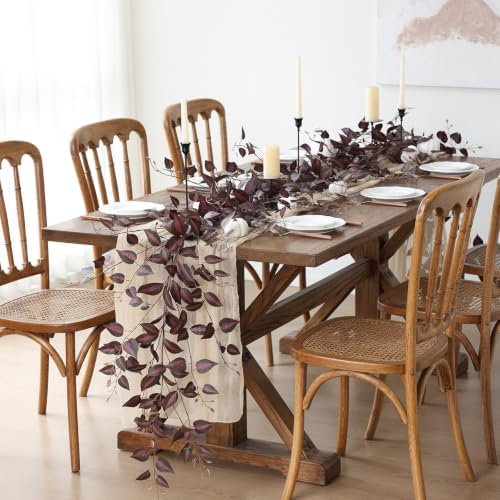 Mizii 2 Strands Artificial Vines Garland 72" Fake Vine with Silk Burgundy Leaves Faux Hanging Plants Greenery Decoration for Outdoors Indoor Room Mantle Table Centerpieces Fall Decor (Burgundy)