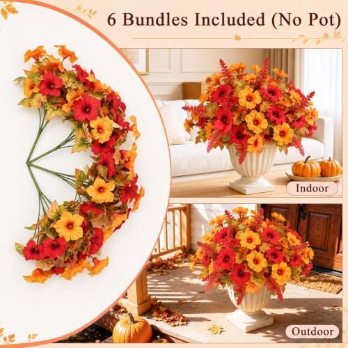Agusbagli 6PCS Artificial Fall Flowers Morning Glory with Fern Grass