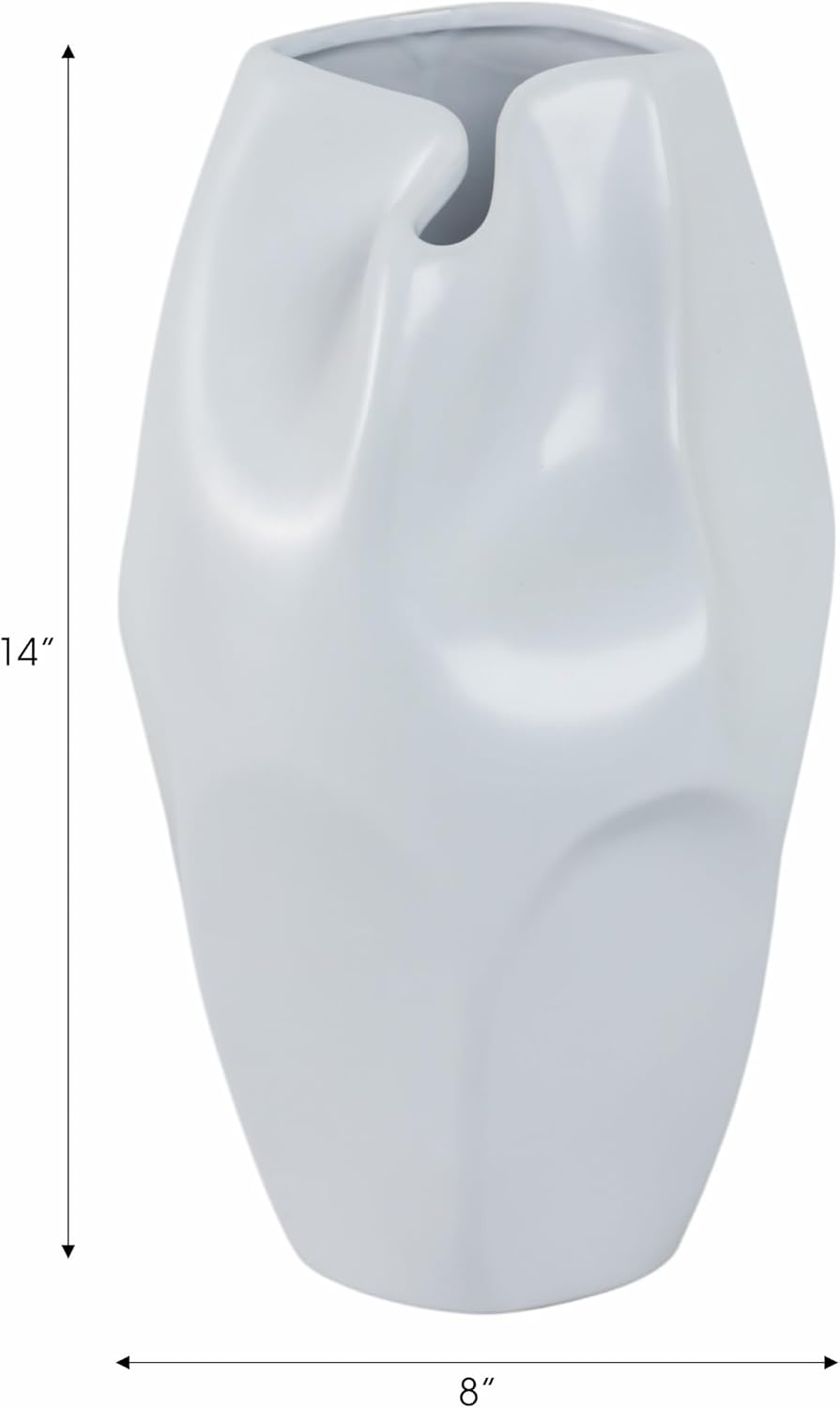 Ceramic Vase / Flower Holder / 14.0" H / White