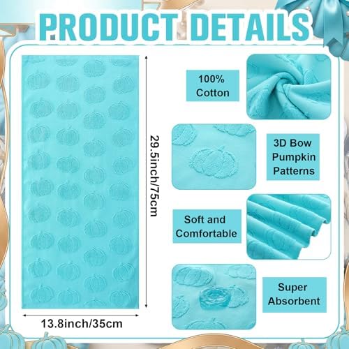 Mindsoft 2 Pcs Fall Hand Towels 3D Pumpkin Jacquard,Teal