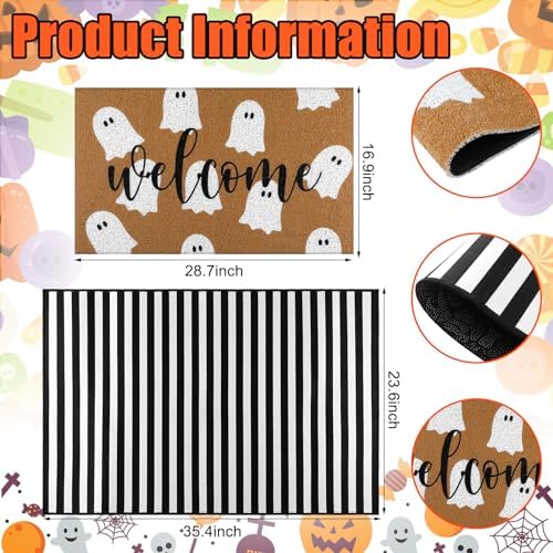 Tinideya 2 Pcs Halloween Door Mat Outdoor Layered Ghost Welcome Mat