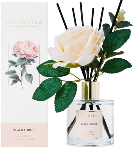 Cocorrina Reed Diffuser Set, Flower Reed Diffuser Black Forest 6.7 oz, Scented Diffuser with Sticks Home Fragrance