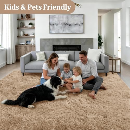 Area Rug Living Room Bedroom: 6x9 Fluffy Plush Shag Carpet Beige