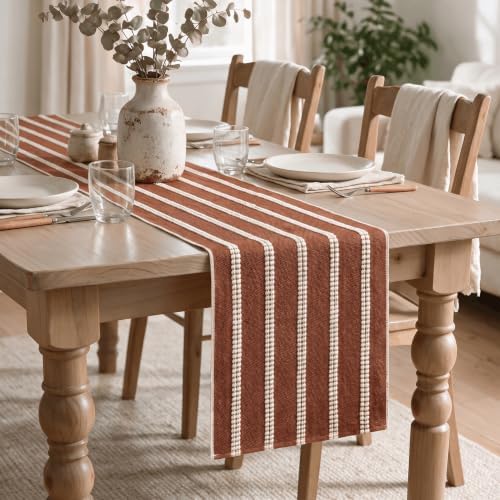 Artoid Mode Caramel Farmhouse Dashed Stripe Table Runner, Seasonal Holiday Fall Boho Rustic Kitchen Dining Table Decoration for Home Party Decor 12x72 Inch