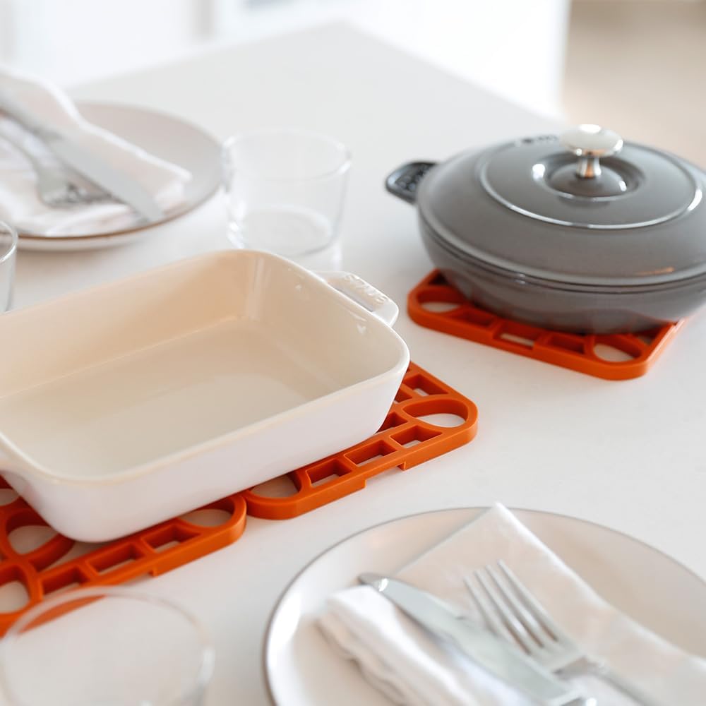 4-Pack Trivets for Hot Dishes - Orange Interlocking Hot Pads for Kitchen, Coffee Bar Essentials, Silicone Mats for