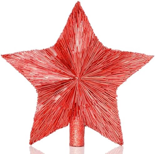 Threehoney 8.3 Inch Christmas Star Tree Topper Glitter Decor,Red