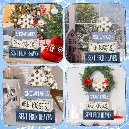 Lineshading 4 Pcs Christmas Snowflake Table Decor, Winter Wood Sign Home