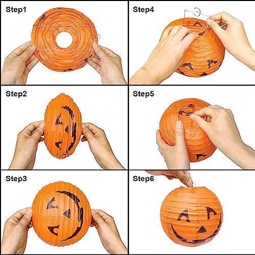 Halloween Pumpkin Paper Lanterns Set for Halloween Party Garden Decoration, Multi-Sized, Pack of 12