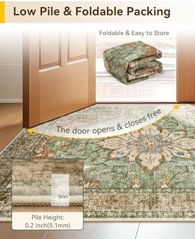 RELEANY Washable Area Rug, Runner 3'x12', Brick/Brown/Green