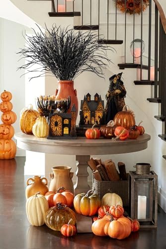 5 Pcs Halloween Picks and Sprays Black Artificial Curly Willow Branches 27.4Inch Floral Twig Stems Sticks Vase Fillers Black Halloween Ornament for Centerpieces Party Holiday Christmas Decorations
