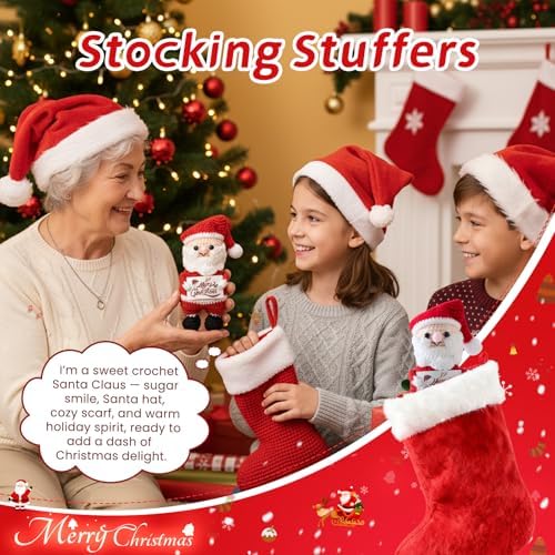 Crochet Gifts for Women Men, Xmas Handmade Santa Claus for Family Friends, Funny Christmas Stocking Stuffers Basket Decor for Table Home Decoration Birthday Monther' Day Gift for Girlfriend