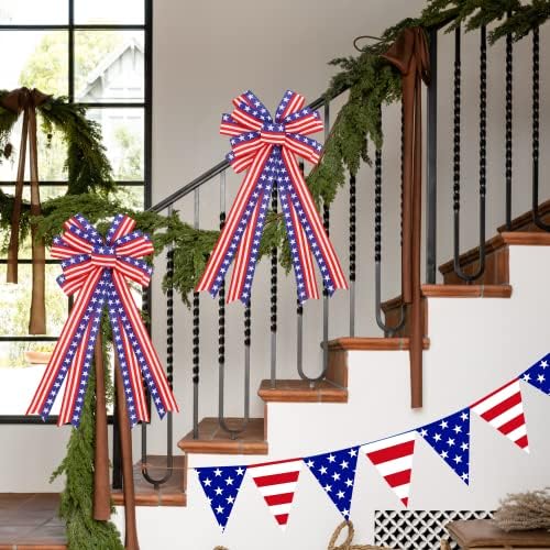 2PCS Large 4th of July Wreath Bows for Independence Day Front Door Decor
