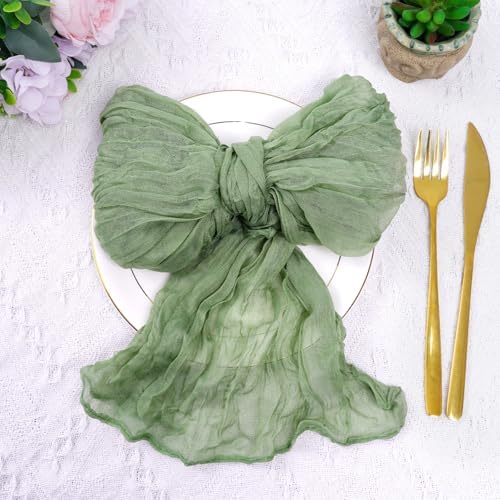 Nydotd 6pcs Gauze Cheesecloth Napkins 20 x 20 Inch Boho Dinner Napkins Wrinkled Rustic Linen Table Decorative Cloth Napkins for Wedding Party Baby Shower Family Everyday Use Easter (Sage Green)