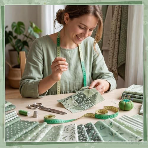 25 Pcs Sage Green Cotton Fabric Squares, 10 x 10 Inch, Precut