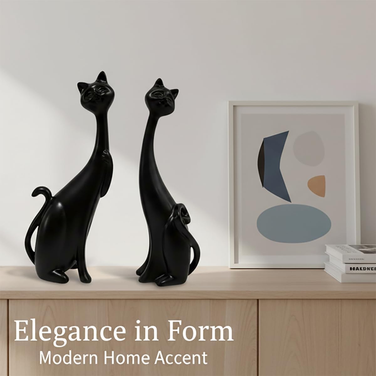 Resin Cat Figurines / 1 Black + 1 White / Set of 2