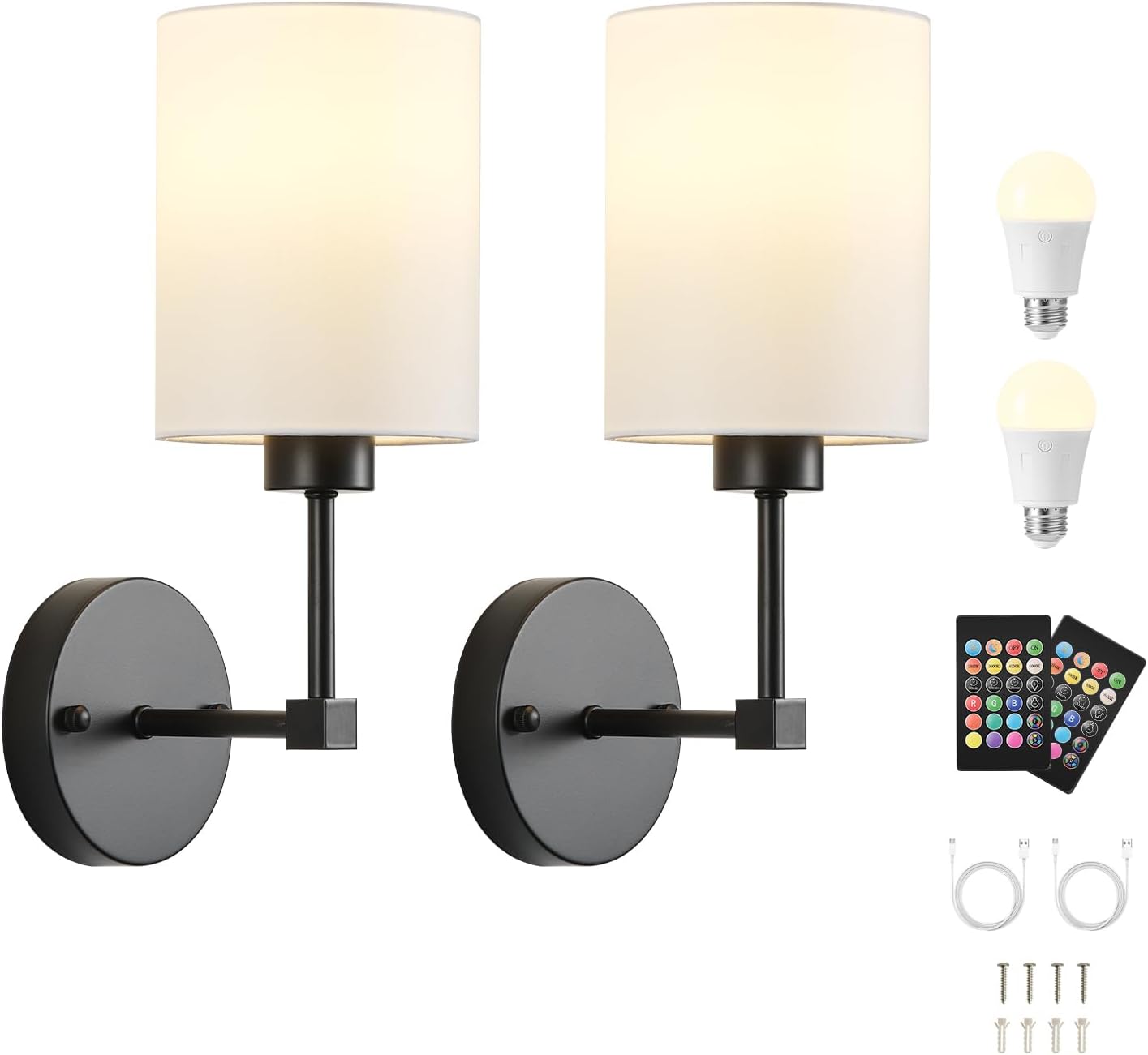 KARTOOSH Battery Operated Wall Sconce Set of Two, Dimmable 4CCT, RGB, Timer | Rechargeable Wireless Wall Decor Light